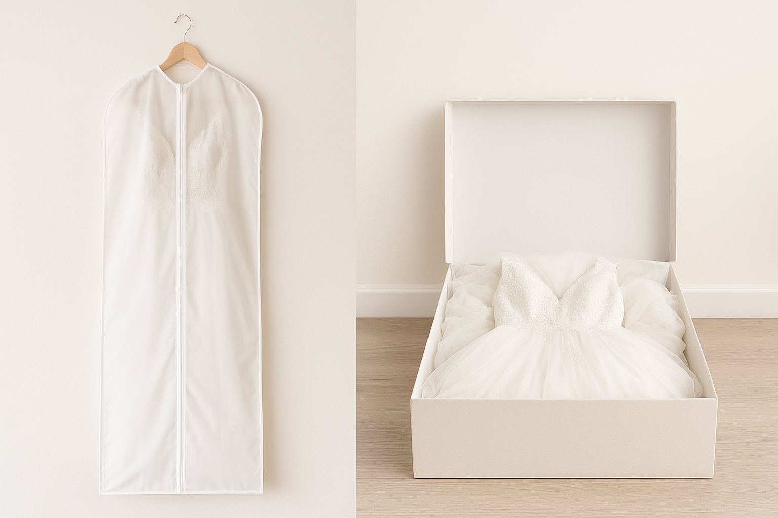 Is it better to store a wedding dress in a bag or a box?