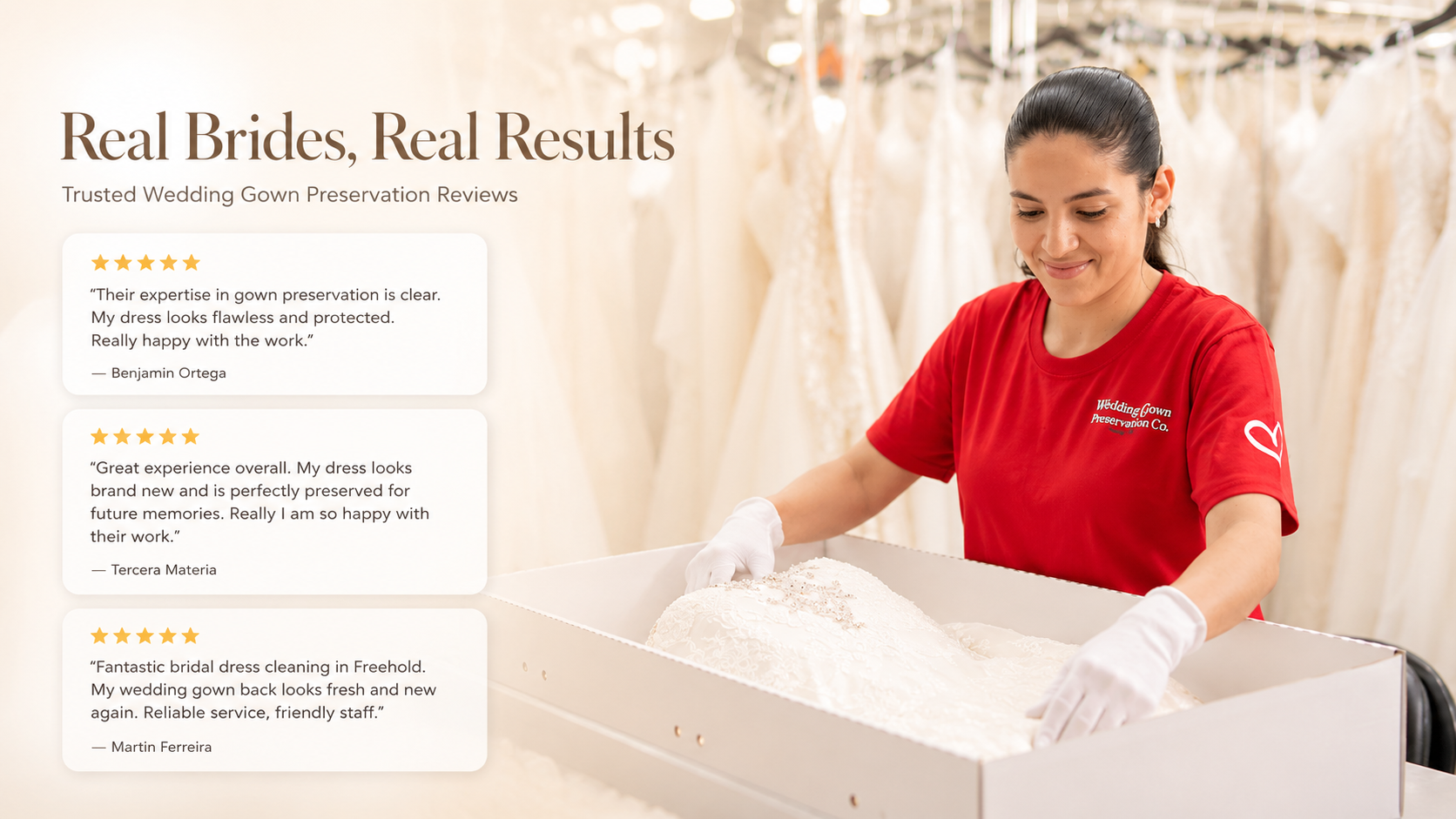 Real Brides, Real Results: What Our Customers Say About Our Wedding Gown Care