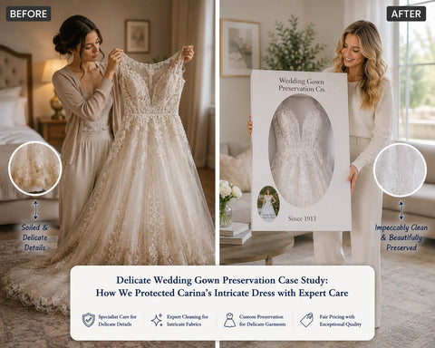 Delicate Wedding Gown Preservation Case Study: How We Protected Carina's Intricate Dress with Expert Care